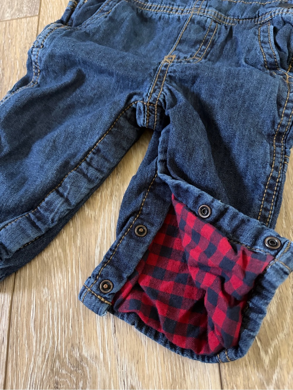 OshKosh B'gosh Baby Buffalo Check Denim Overalls - Picture 6 of 8